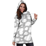 White And Grey Cow Print Hoodie Dress GearFrost