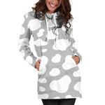 White And Grey Cow Print Hoodie Dress GearFrost