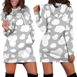 White And Grey Cow Print Hoodie Dress GearFrost
