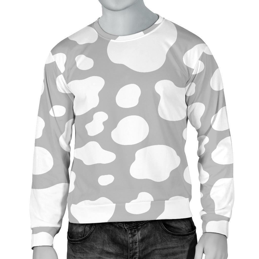 White And Grey Cow Print Men's Crewneck Sweatshirt GearFrost