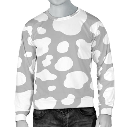 White And Grey Cow Print Men's Crewneck Sweatshirt GearFrost