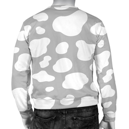 White And Grey Cow Print Men's Crewneck Sweatshirt GearFrost