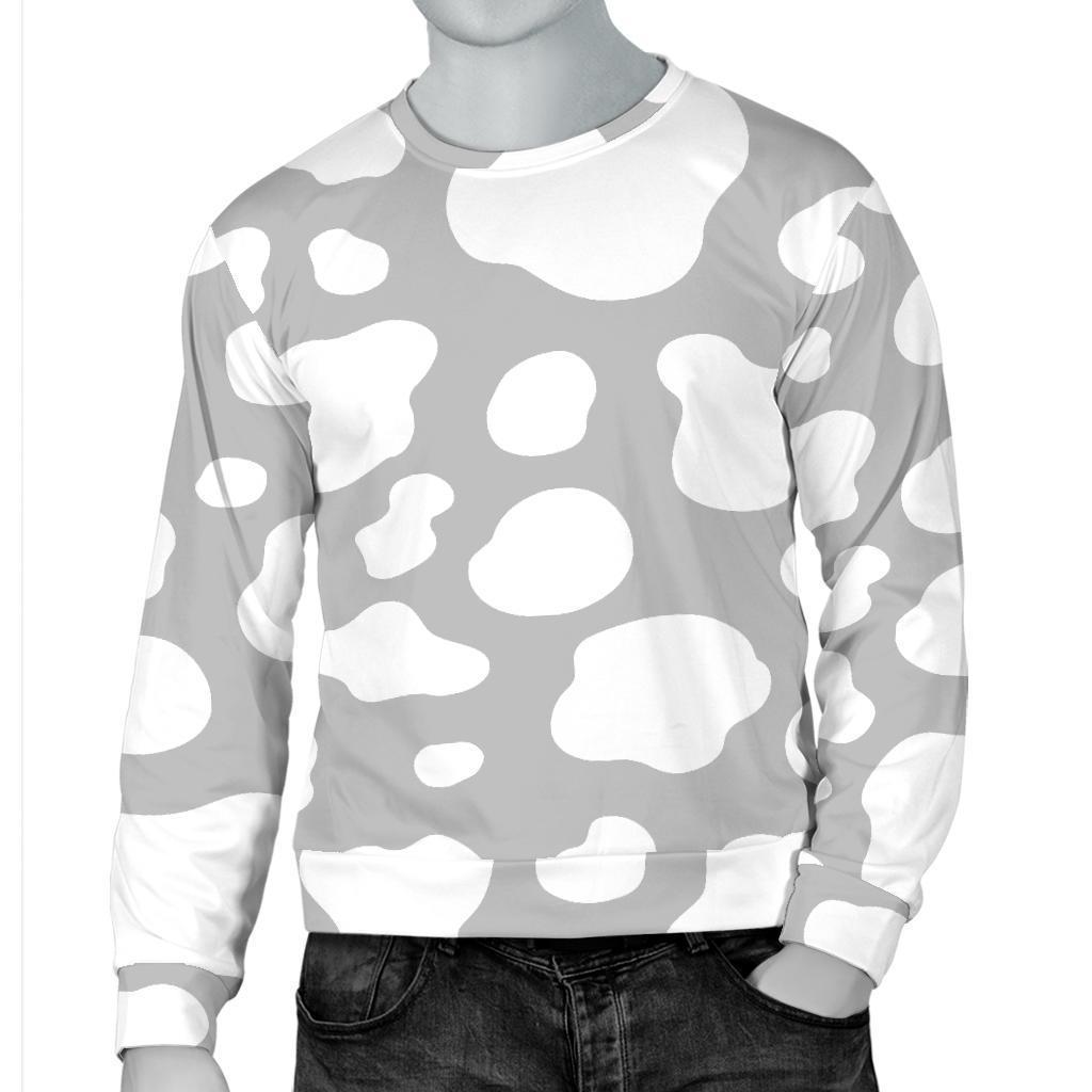 White And Grey Cow Print Men's Crewneck Sweatshirt GearFrost