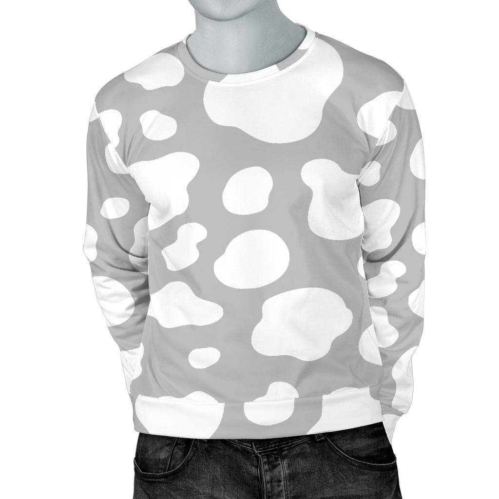 White And Grey Cow Print Men's Crewneck Sweatshirt GearFrost