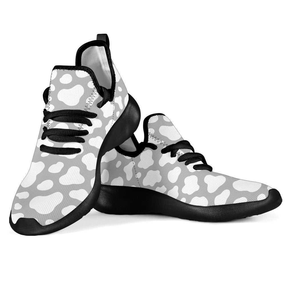 White And Grey Cow Print Mesh Knit Shoes GearFrost