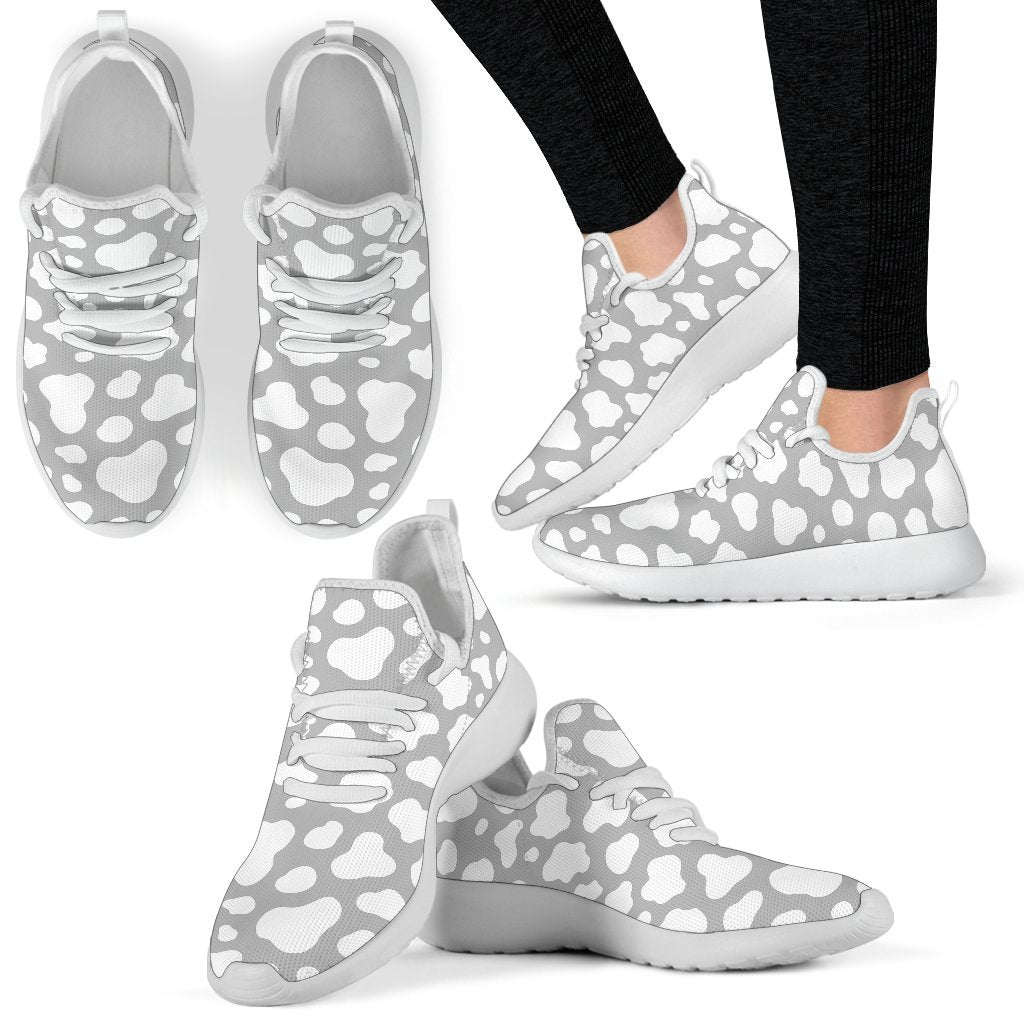 White And Grey Cow Print Mesh Knit Shoes GearFrost