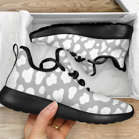 White And Grey Cow Print Mesh Knit Shoes GearFrost