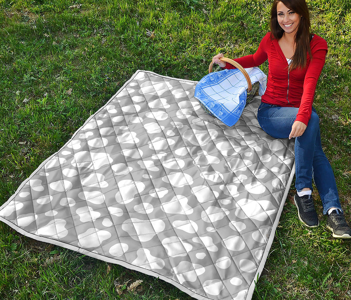 White And Grey Cow Print Quilt
