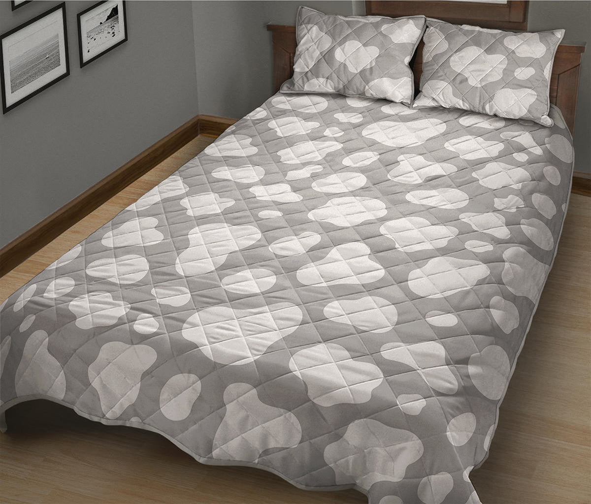 White And Grey Cow Print Quilt Bed Set