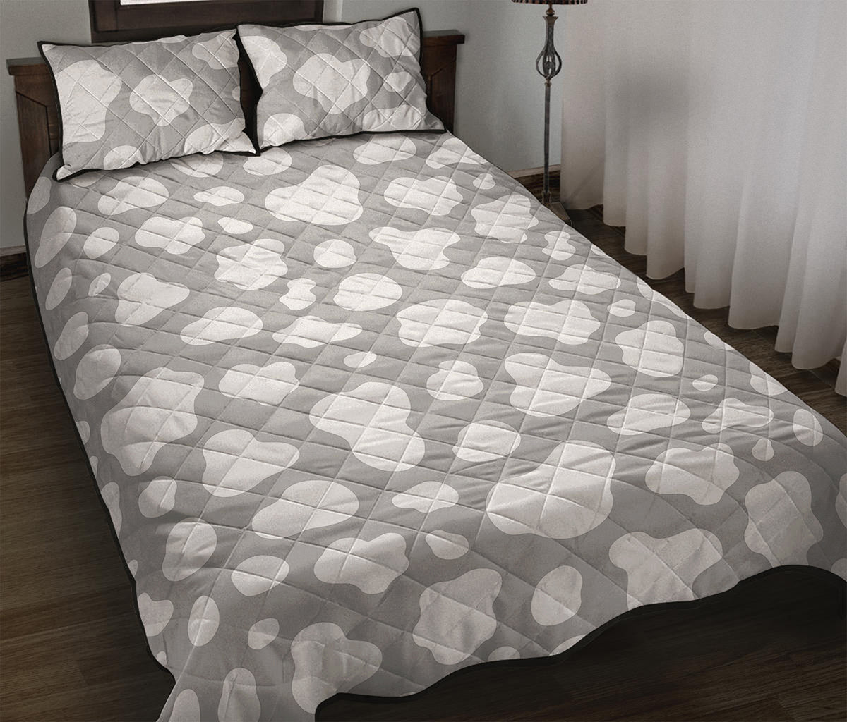 White And Grey Cow Print Quilt Bed Set