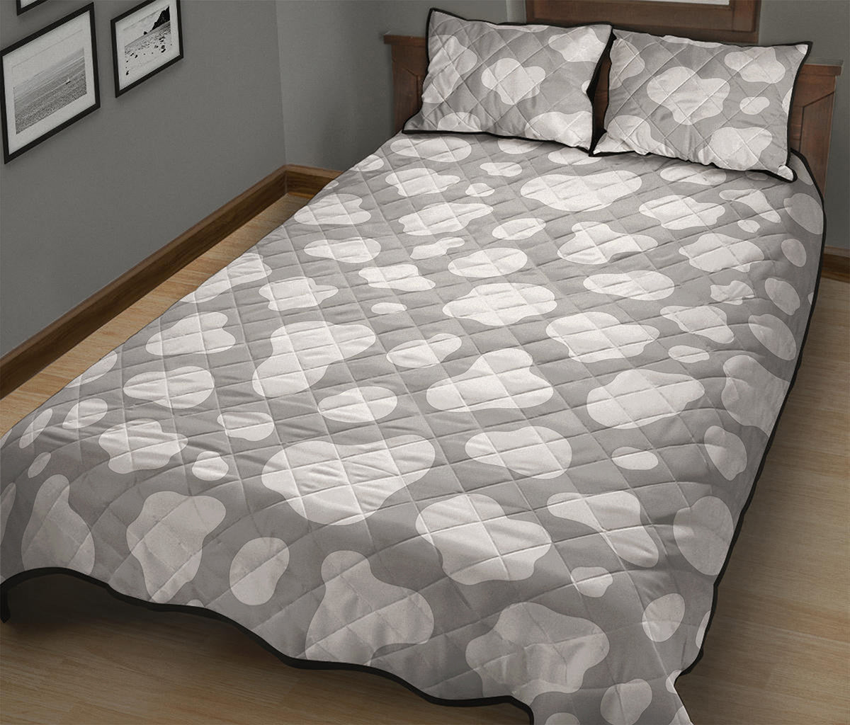 White And Grey Cow Print Quilt Bed Set