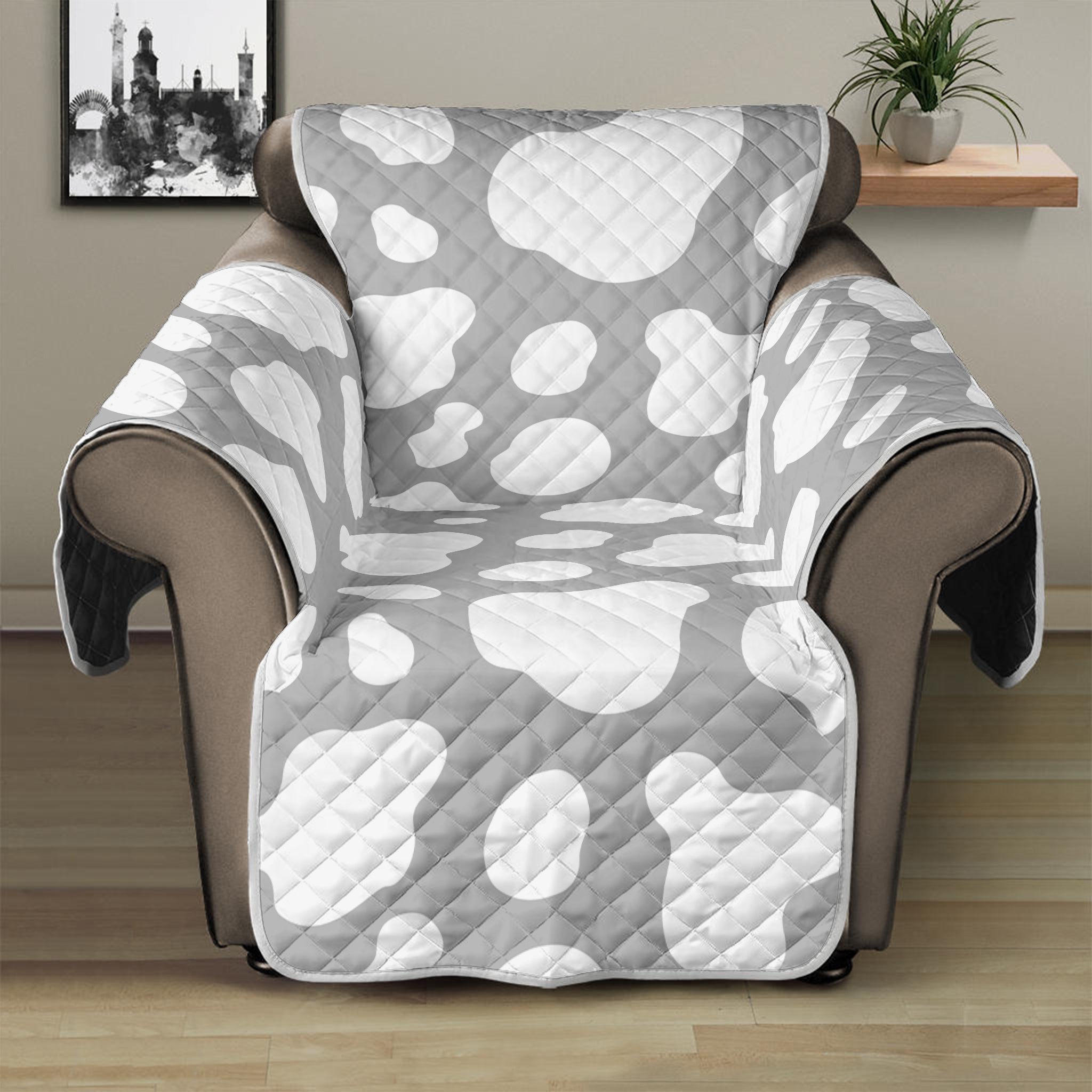 White And Grey Cow Print Recliner Protector