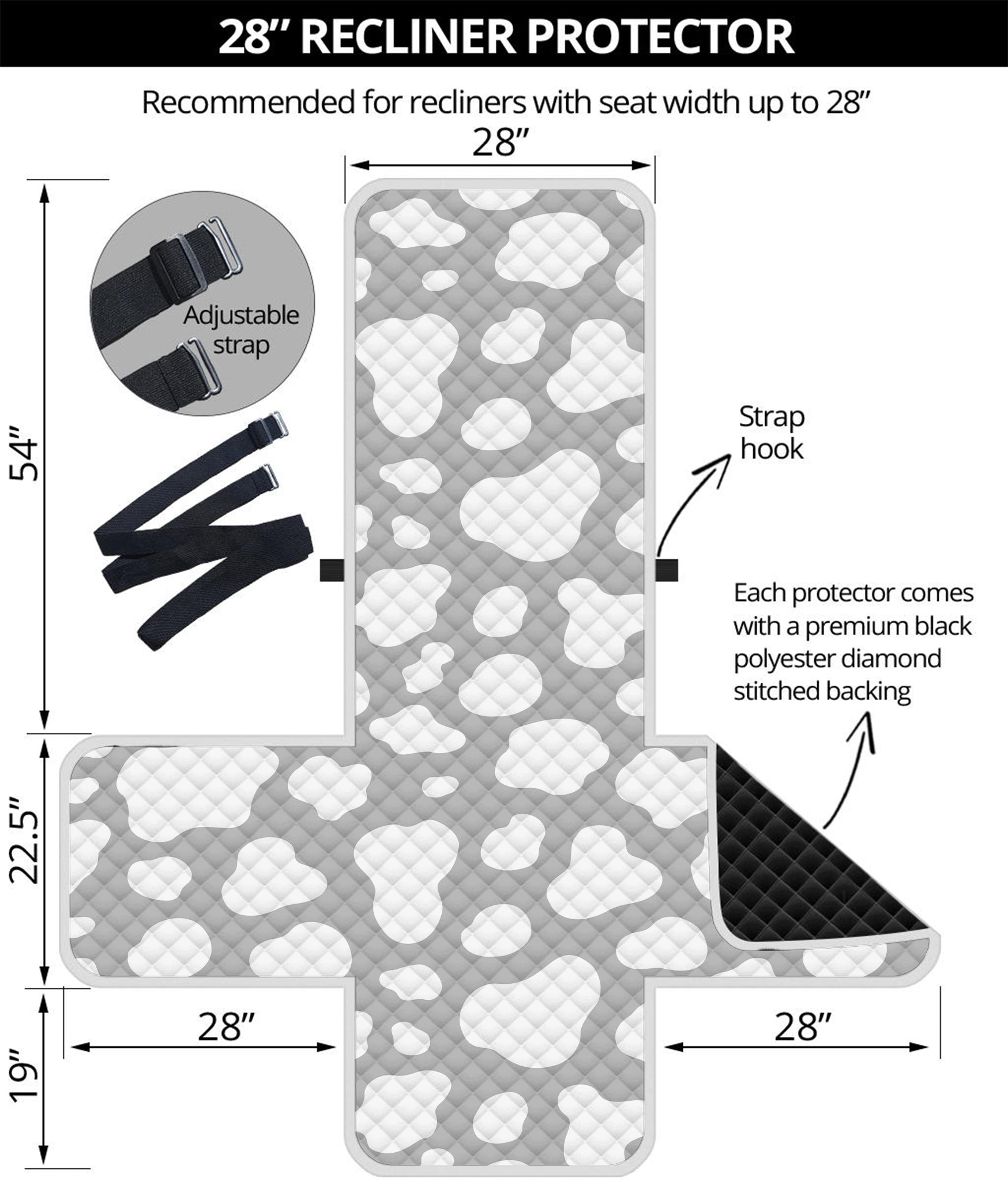 White And Grey Cow Print Recliner Protector