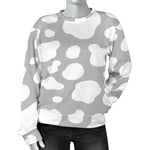 White And Grey Cow Print Women's Crewneck Sweatshirt GearFrost