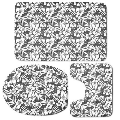White And Grey Hawaiian Pattern Print 3 Piece Bath Mat Set