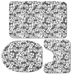 White And Grey Hawaiian Pattern Print 3 Piece Bath Mat Set