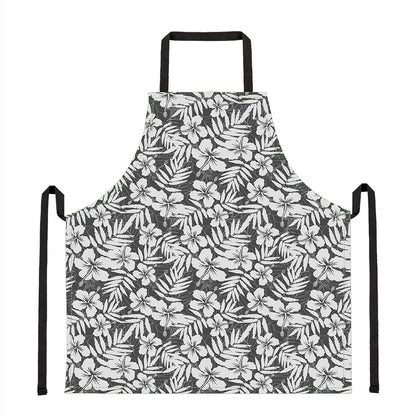 White And Grey Hawaiian Pattern Print Apron