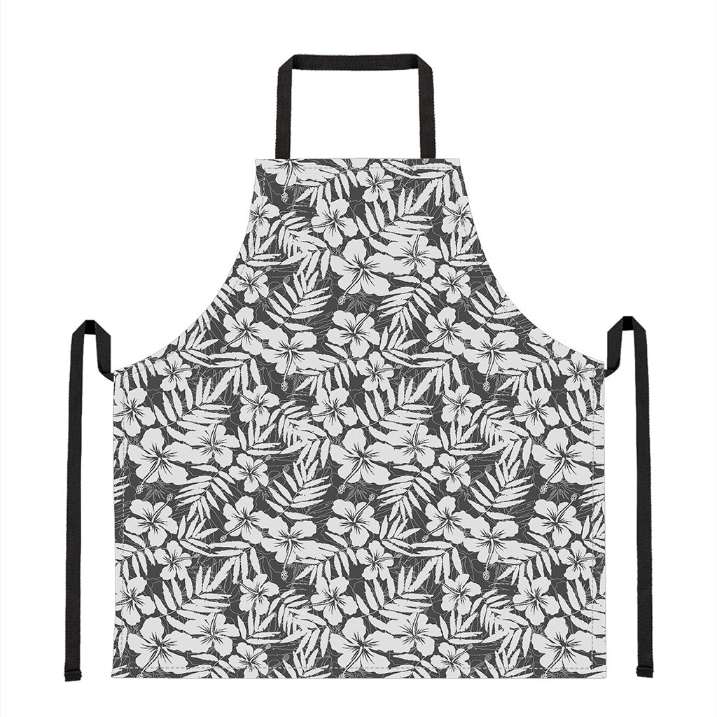 White And Grey Hawaiian Pattern Print Apron