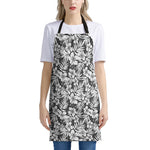 White And Grey Hawaiian Pattern Print Apron