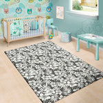 White And Grey Hawaiian Pattern Print Area Rug