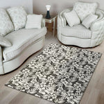 White And Grey Hawaiian Pattern Print Area Rug