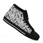 White And Grey Hawaiian Pattern Print Black High Top Shoes