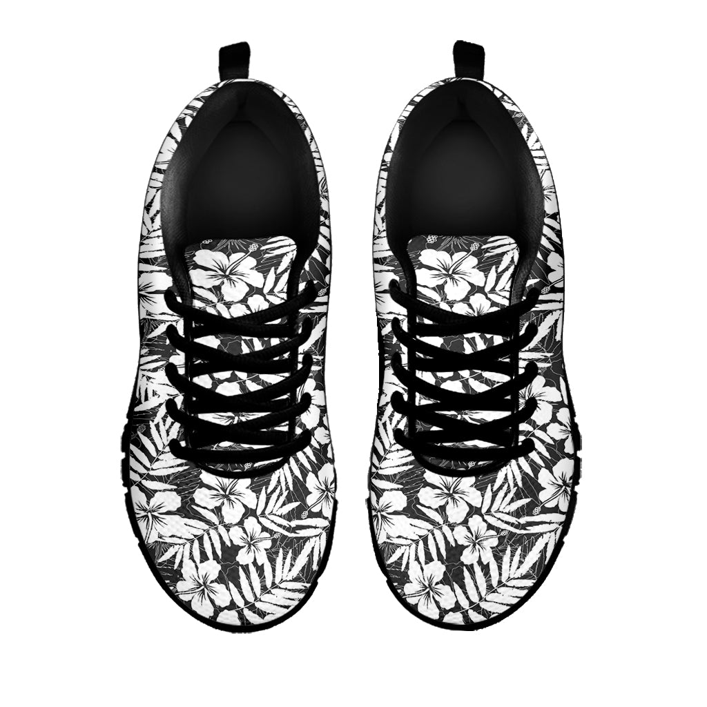 White And Grey Hawaiian Pattern Print Black Sneakers