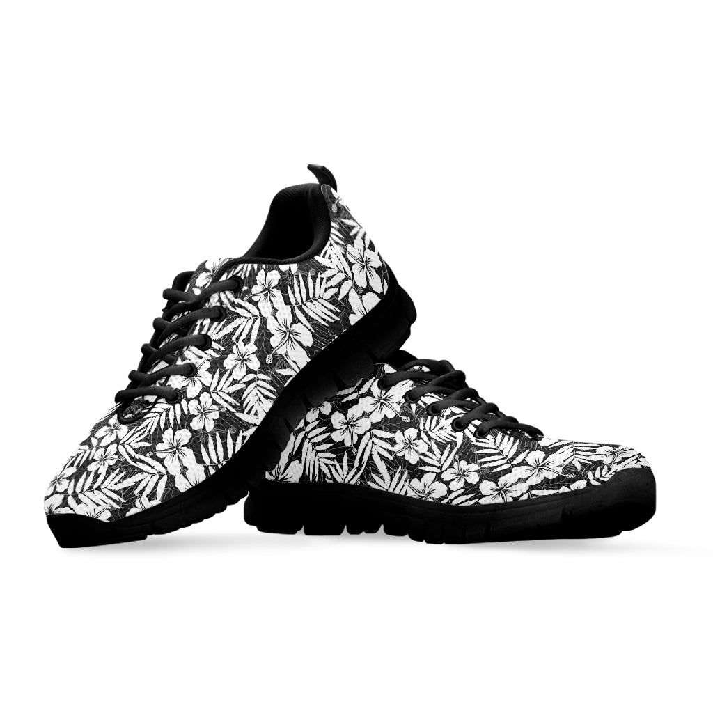 White And Grey Hawaiian Pattern Print Black Sneakers