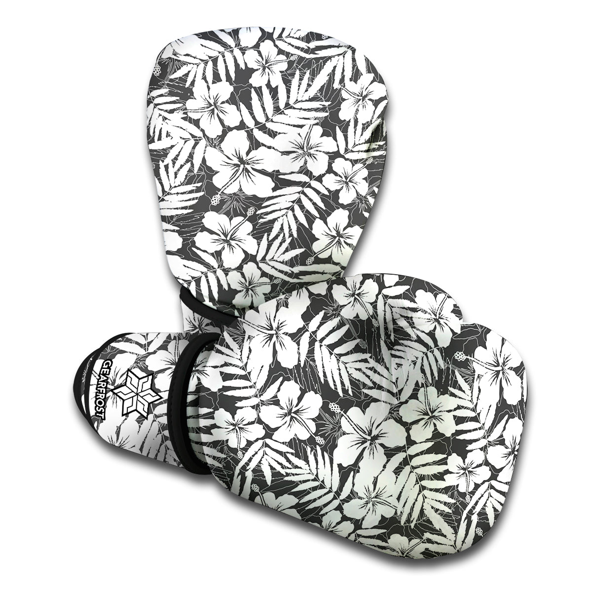 White And Grey Hawaiian Pattern Print Boxing Gloves