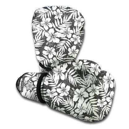 White And Grey Hawaiian Pattern Print Boxing Gloves