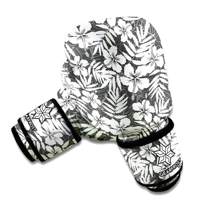 White And Grey Hawaiian Pattern Print Boxing Gloves
