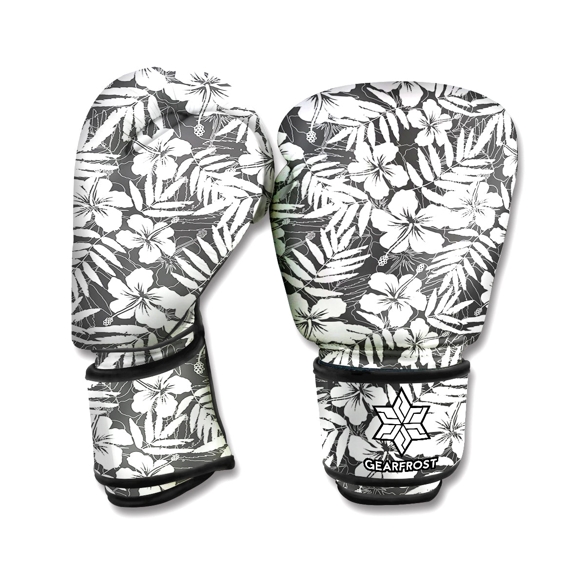 White And Grey Hawaiian Pattern Print Boxing Gloves