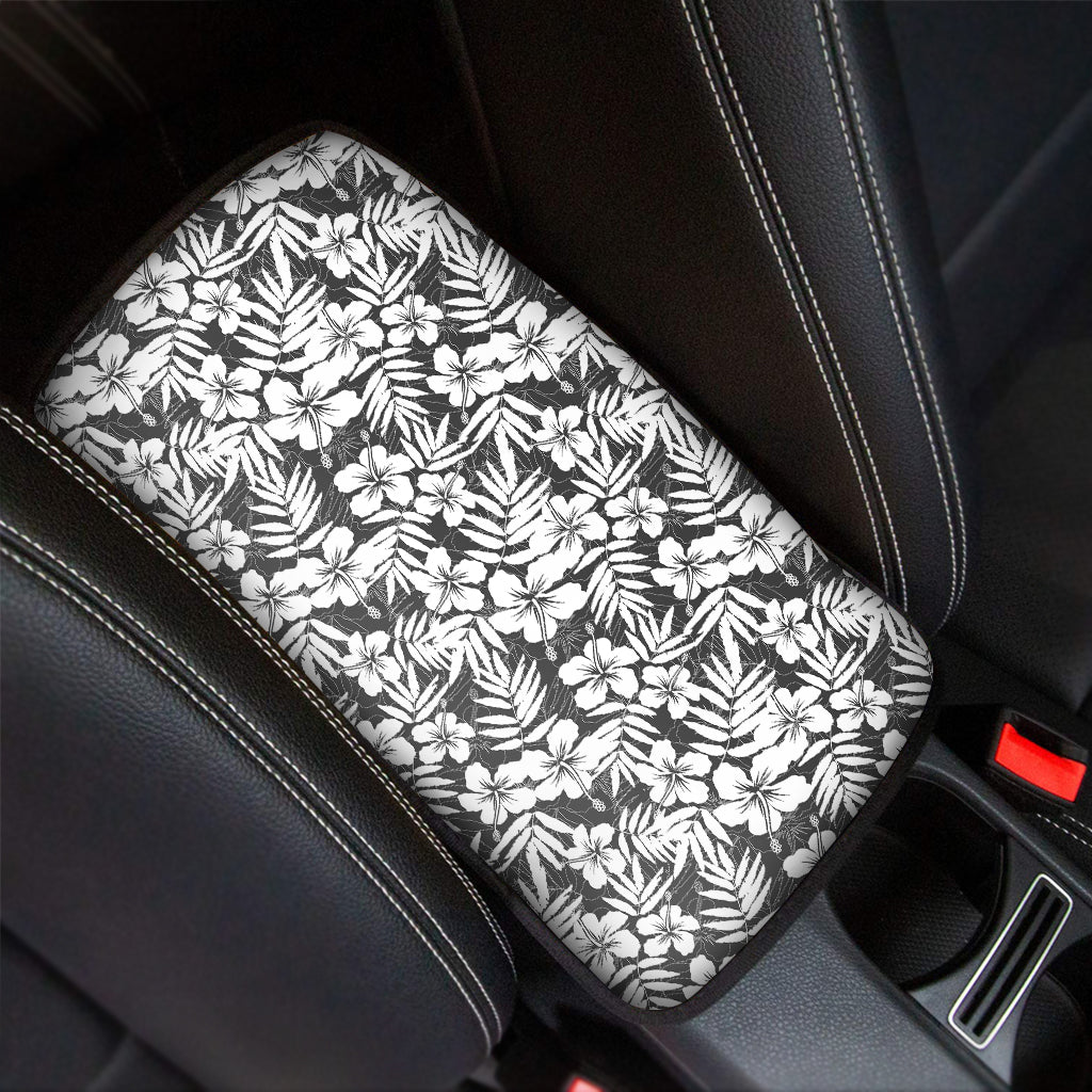 White And Grey Hawaiian Pattern Print Car Center Console Cover