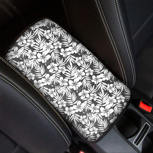 White And Grey Hawaiian Pattern Print Car Center Console Cover
