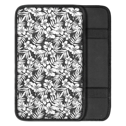 White And Grey Hawaiian Pattern Print Car Center Console Cover