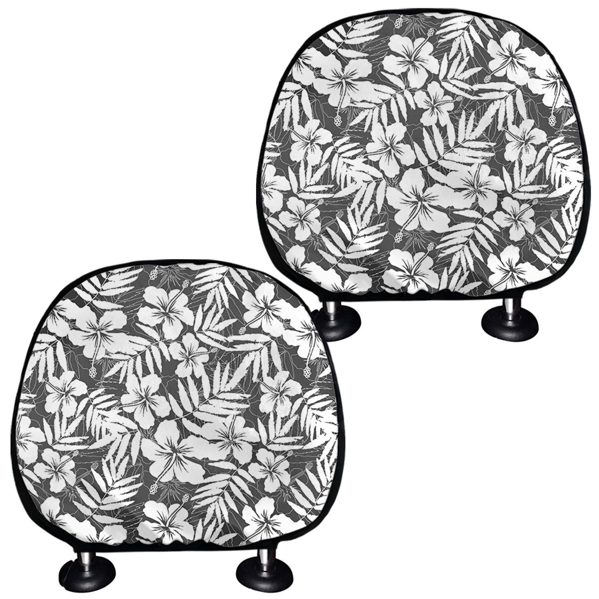 White And Grey Hawaiian Pattern Print Car Headrest Covers