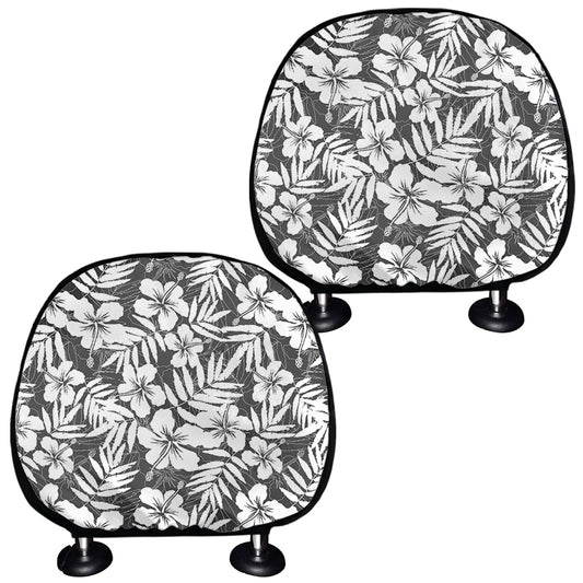 White And Grey Hawaiian Pattern Print Car Headrest Covers