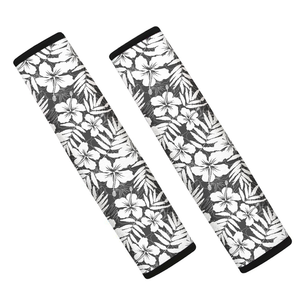 White And Grey Hawaiian Pattern Print Car Seat Belt Covers