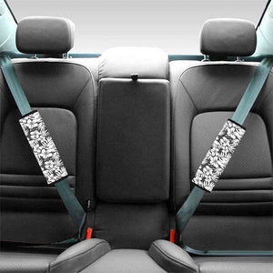 White And Grey Hawaiian Pattern Print Car Seat Belt Covers