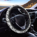 White And Grey Hawaiian Pattern Print Car Steering Wheel Cover
