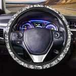 White And Grey Hawaiian Pattern Print Car Steering Wheel Cover