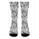 White And Grey Hawaiian Pattern Print Crew Socks