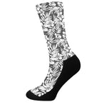 White And Grey Hawaiian Pattern Print Crew Socks
