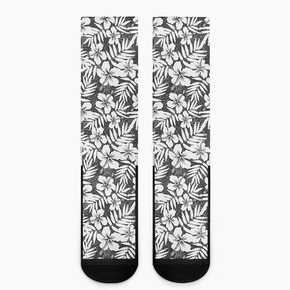 White And Grey Hawaiian Pattern Print Crew Socks