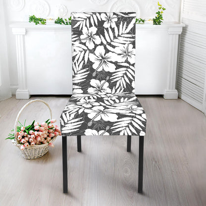 White And Grey Hawaiian Pattern Print Dining Chair Slipcover