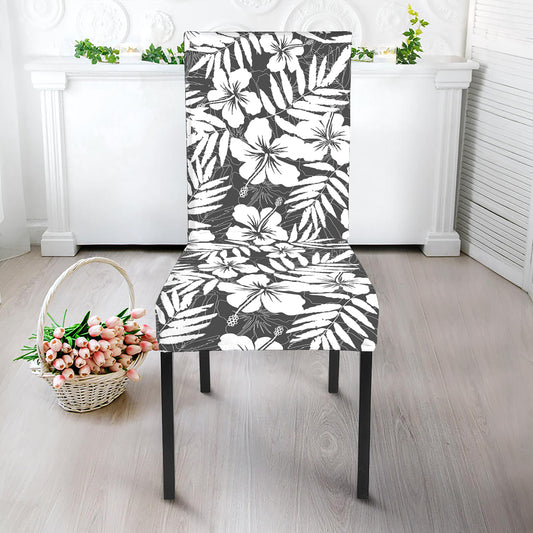 White And Grey Hawaiian Pattern Print Dining Chair Slipcover