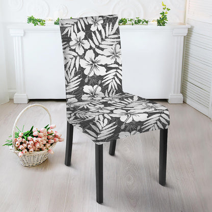 White And Grey Hawaiian Pattern Print Dining Chair Slipcover