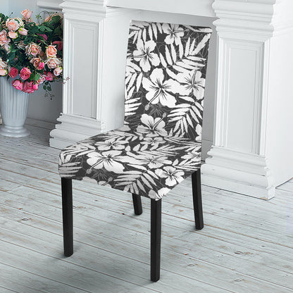White And Grey Hawaiian Pattern Print Dining Chair Slipcover