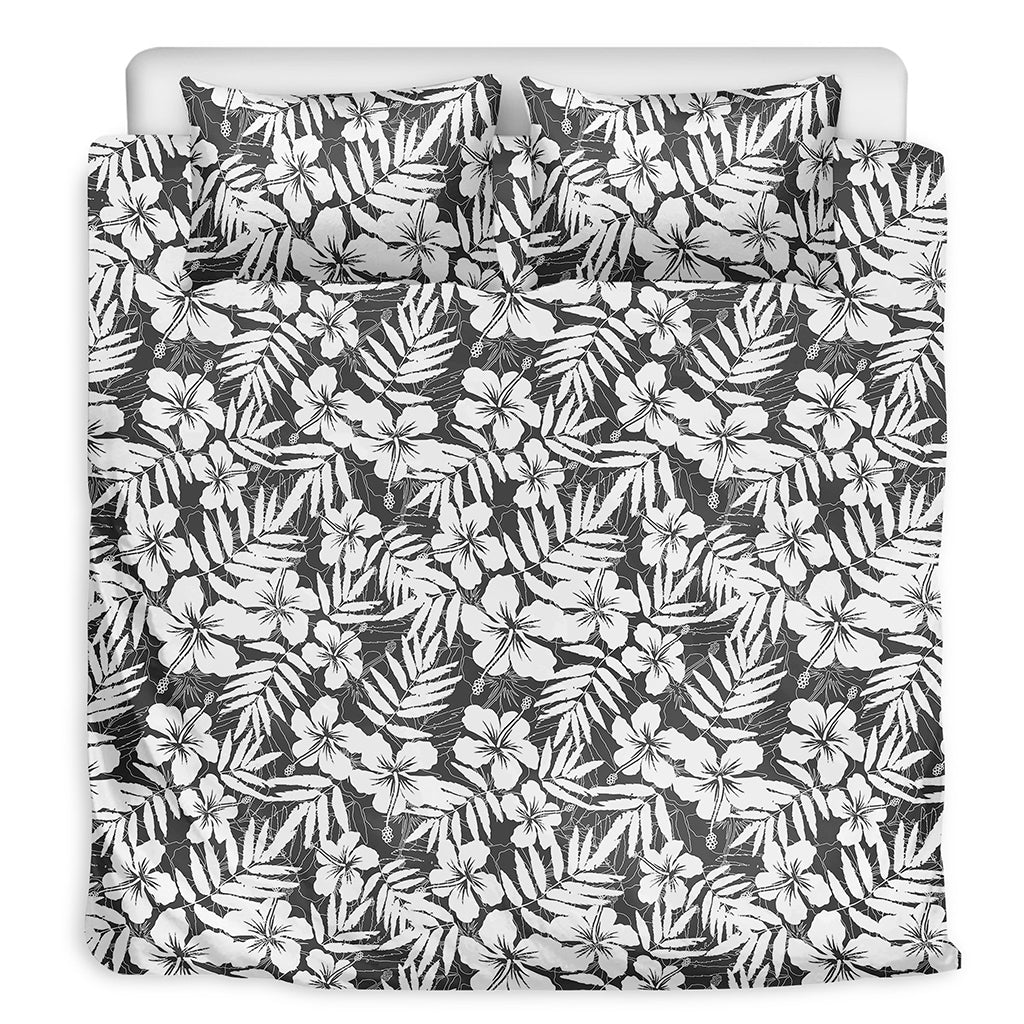 White And Grey Hawaiian Pattern Print Duvet Cover Bedding Set