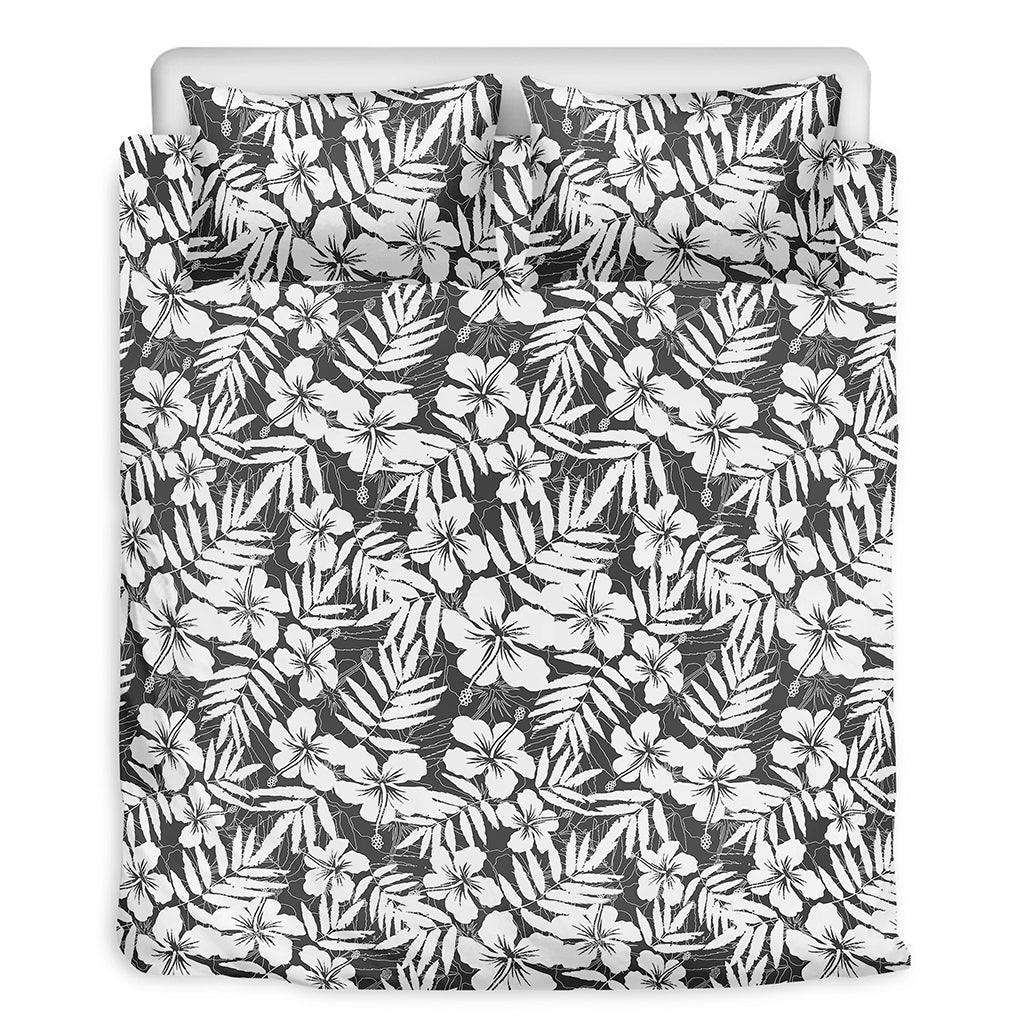 White And Grey Hawaiian Pattern Print Duvet Cover Bedding Set